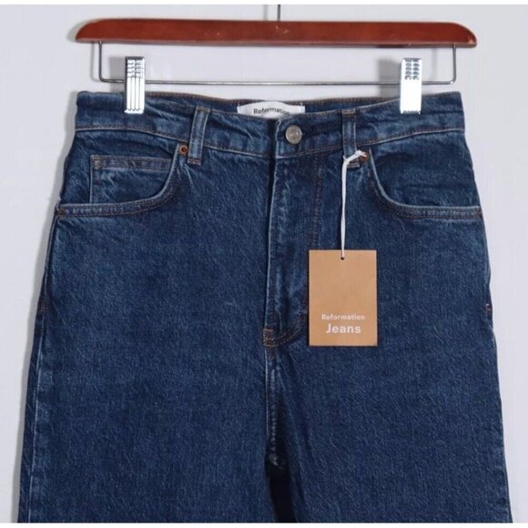 Reformation Women's 26 Dark Blue Liza Ultra High Rise Straight Leg Denim Jeans - Picture 2 of 11